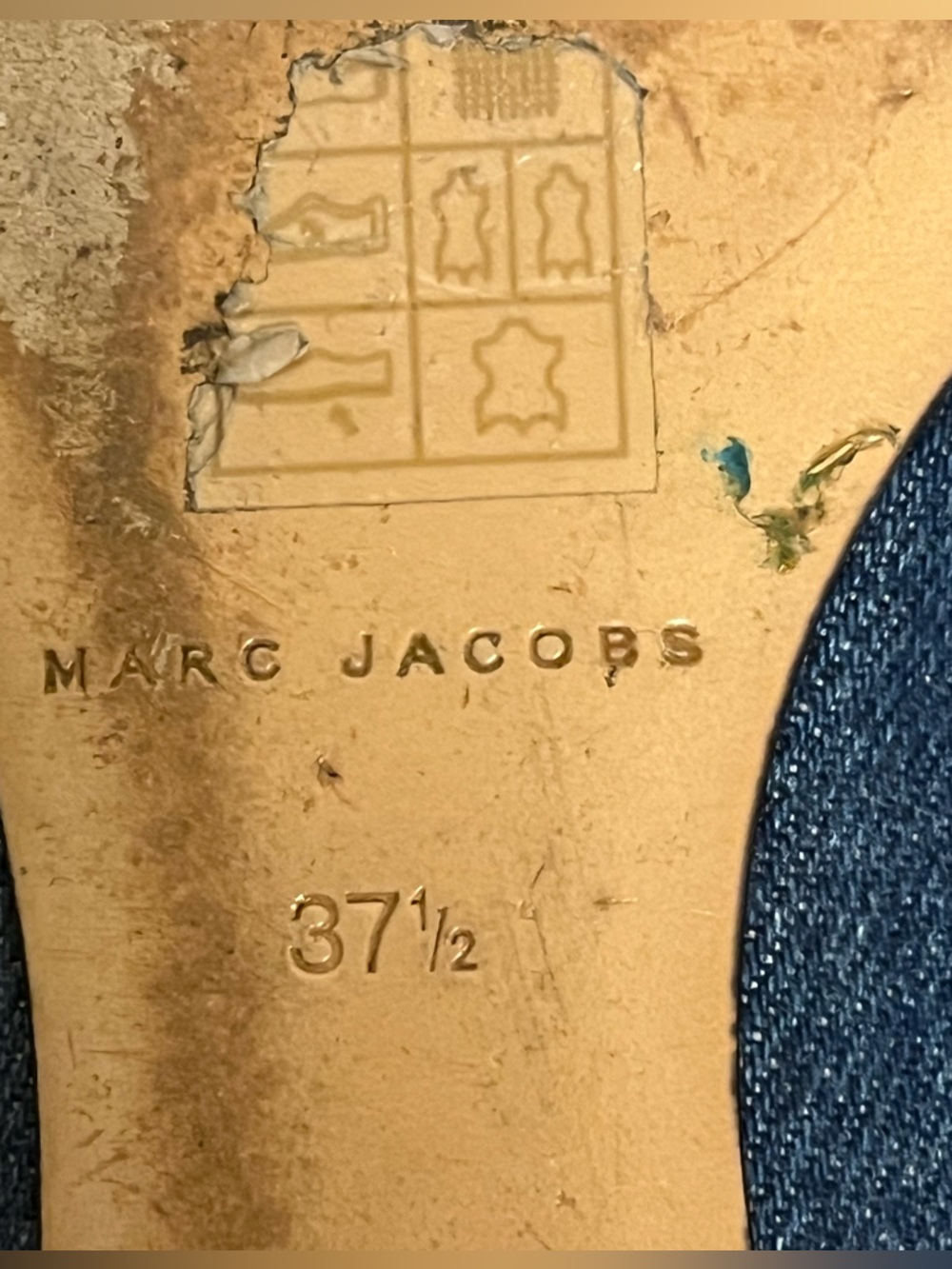 Marc Jacobs Denim Ballet Flats Red Sequin Bow Pearl Y2K Coquette Size 37.5 - Picture 11 of 13